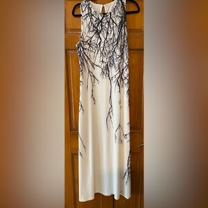 White with black branch design tank dress